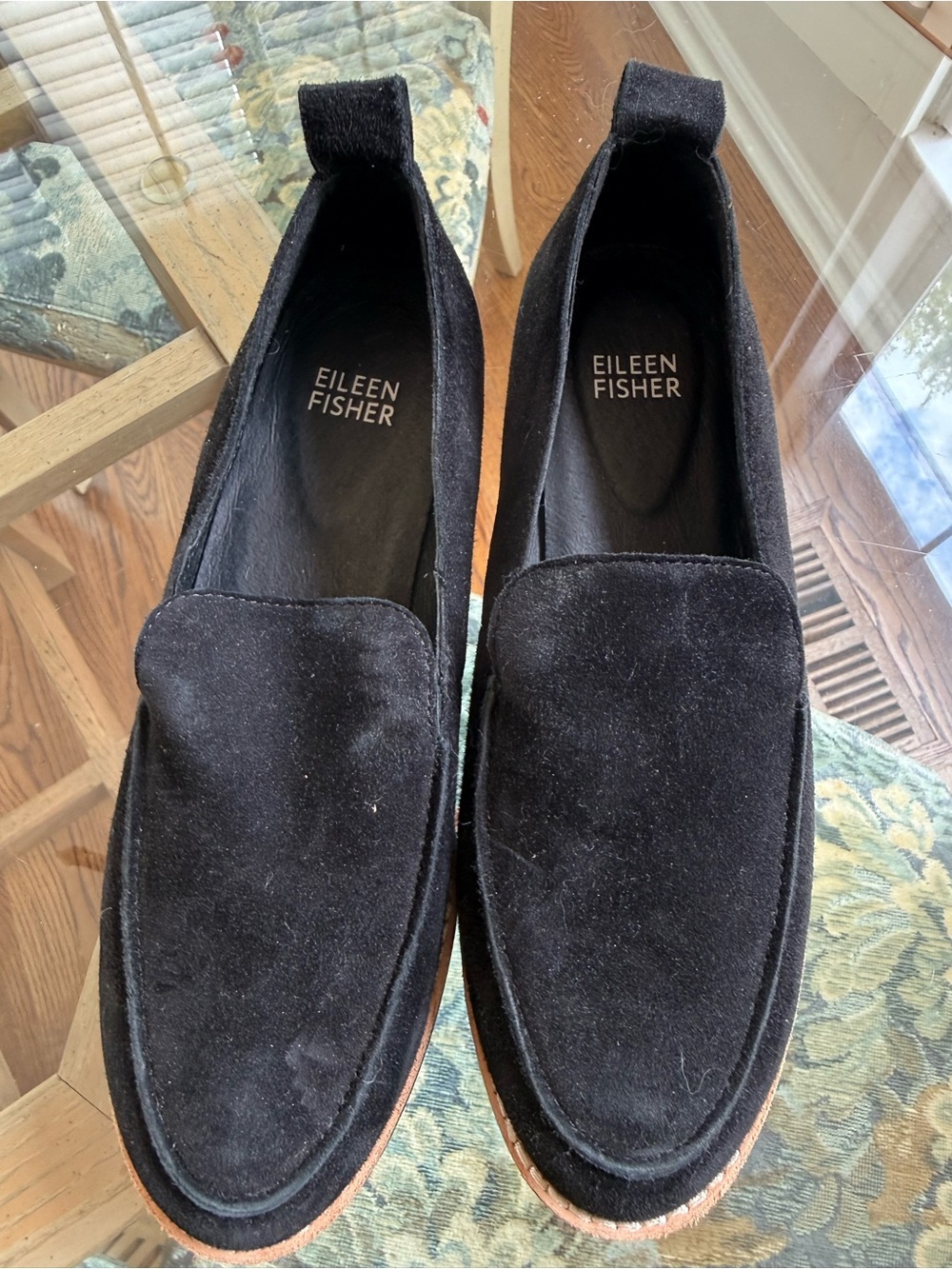 Eileen Fisher  Black Suede Slip-On Loafers